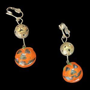 Santa Fe Style Antiqued Silver Tone Halloween Jack-O-Lantern Earrings